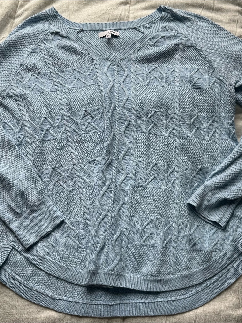Sonoma Light Blue V-Neck Cable Knit Sweater